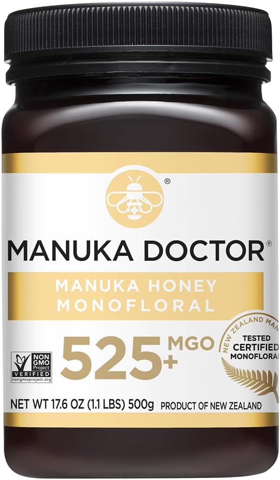 MANUKA DOCTOR 525+ MGO Manuka Honey 500g. Premium Raw Organic Honey, Packed & Sealed in New Zealand. 100% Certified Pure Manuka-Honey. Non-GMO. Hive to Home Traceability.