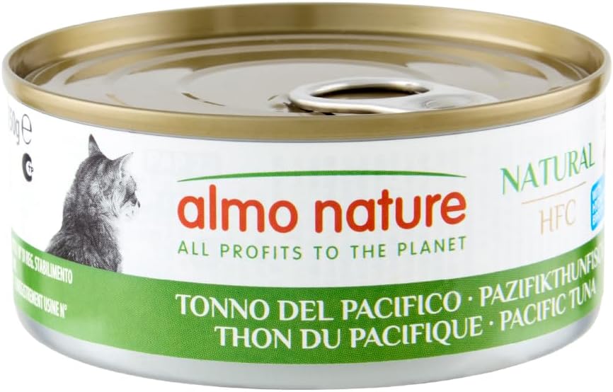 Almo Nature HFC Natural - Wet Cat Food for Cats - Pacific Tuna - Gluten-Free, Grain-Free, Human-Grade, Monoproteic - 70g (Pack of 6)