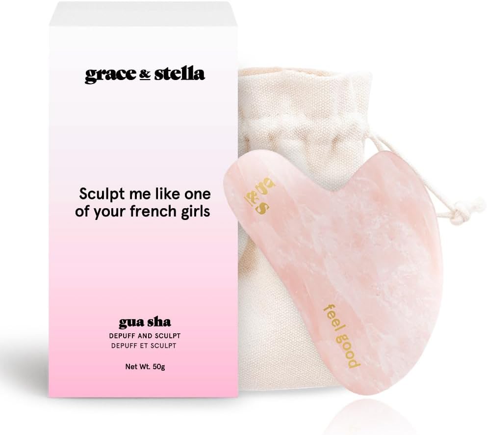 grace & stella Gua Sha Massage Tool, Rose Quartz, Face Sculpting, Lymphatic Drainage, Depuffing