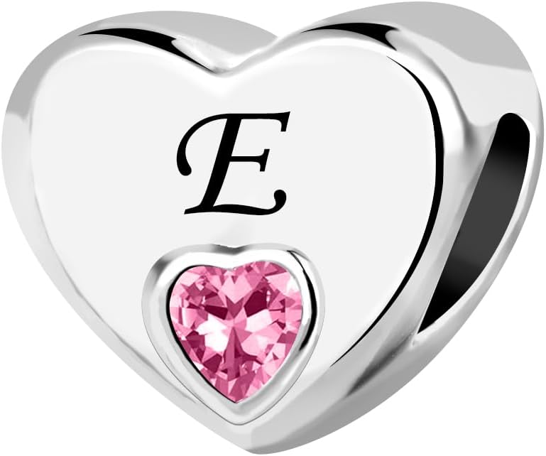 KunBead Jewelry Initial A-Z Letter Love Pink Heart Alphabet Bead Charms Compatible with Pandora Charm Bracelets for Women