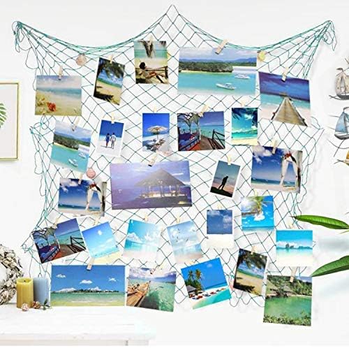 Fish Net Decorative,Photo Hanging Display Frames,Nautical Sea Ocean Themed Baby Shower Birthday Pirate Party Decorations, Bathroom Wall Home Decor