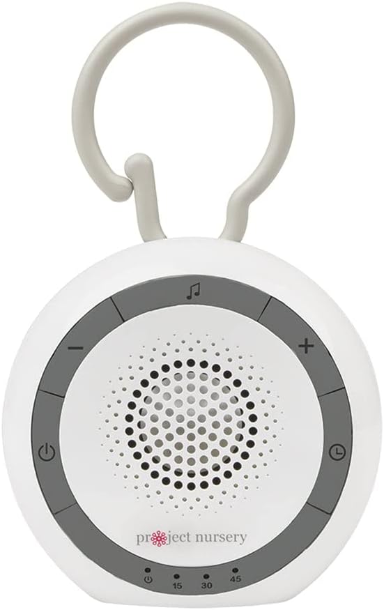 Project Nursery Portable Sound Soother for Baby, White Noise Sound Machine and Sleep Soother with 4 Natural Sounds and 2 Lullabies, Sleep Timer, Volume Control and Flexible Clip, White