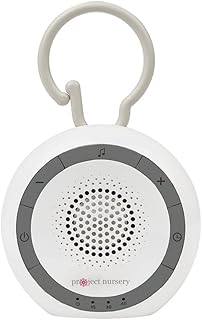 Project Nursery Portable Sound Soother for Baby, White Noise Sound Machine and Sleep Soother with 4 Natural Sounds and 2 Lullabies, Sleep Timer, Volume Control and Flexible Clip, White