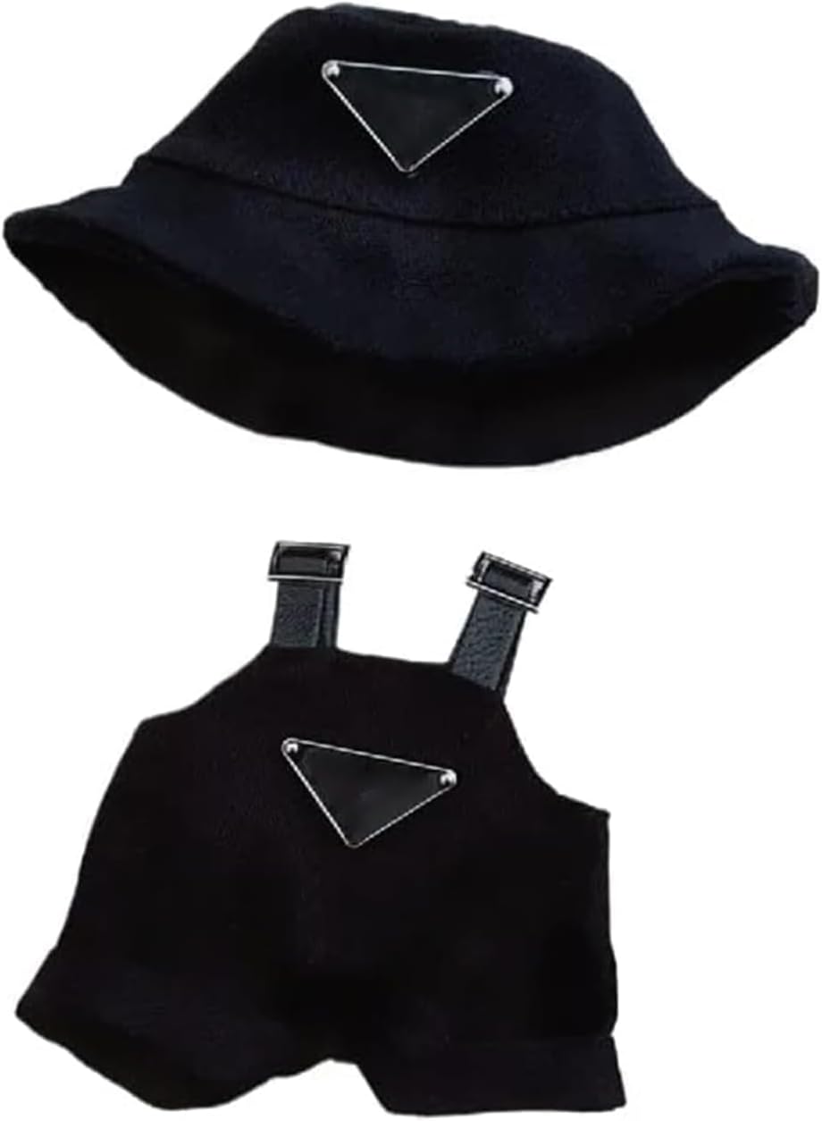17cm Clothes Set(NO Doll), Hat & Overalls Set for 17cm Accessories Suit, Cute Clothes for Dress up Unique Style (Black1)