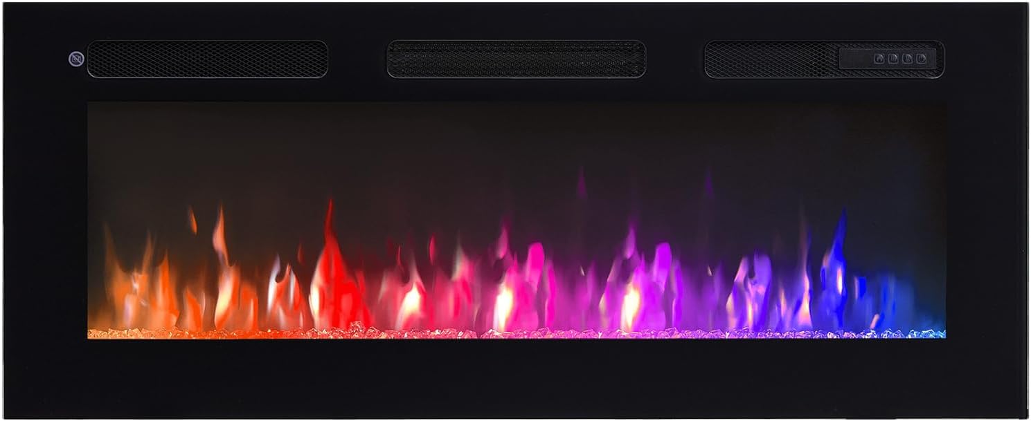 FLAMEKO 40" Media Wall Electric Fire, Wall Mounted Fireplace, Wilton Black