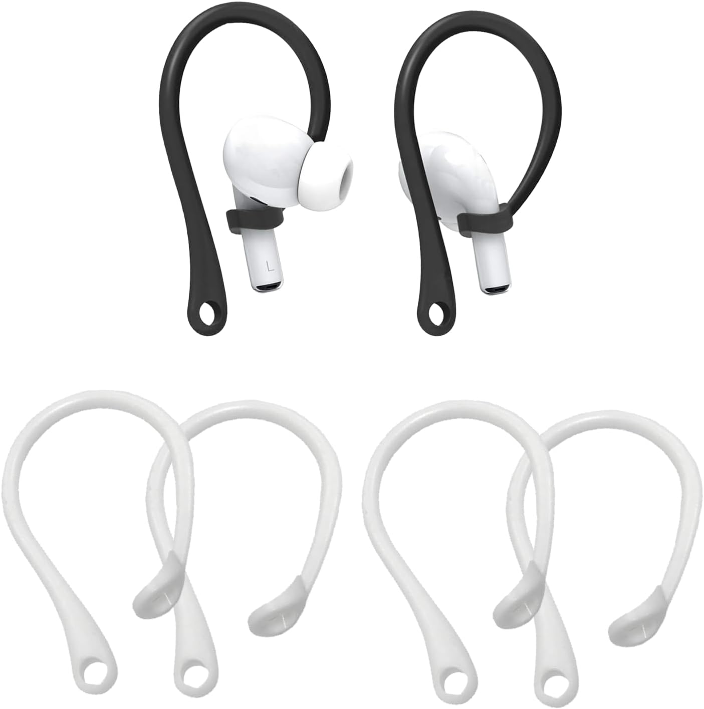 6 Pcs Ear Hooks, Sport Earbud Lanyard Strap, Soft Running Tether Lanyard, Compatible with AirPods 1/2/3/Pro, Silicone Connector, Suitable for Sports and Running (Black + White)