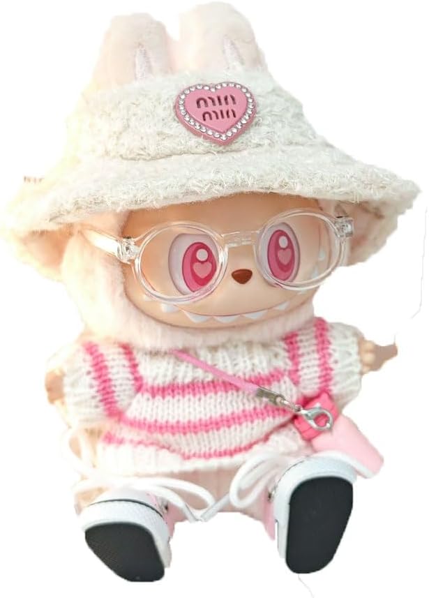 17cm Doll Clothes Suitable for 17cm Monster Blind Box Doll Dolls Accessories Pink Set 1hat+1sunglass+1bottle+1shoes+1sweater no Doll