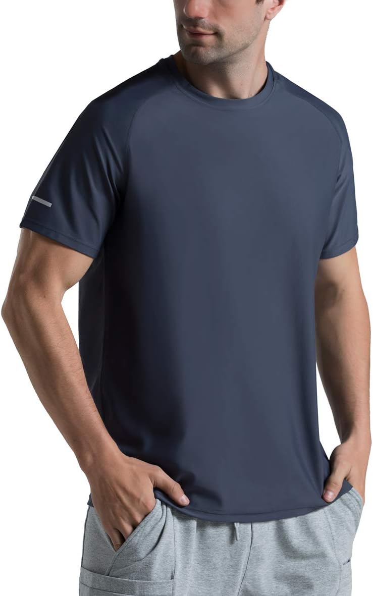 Men's Cooling Ice Silk Running Shirts Quick Dry Short Sleeve Athletic Gym T-Shirts UPF 50+ Outdoor Workout Tshirts