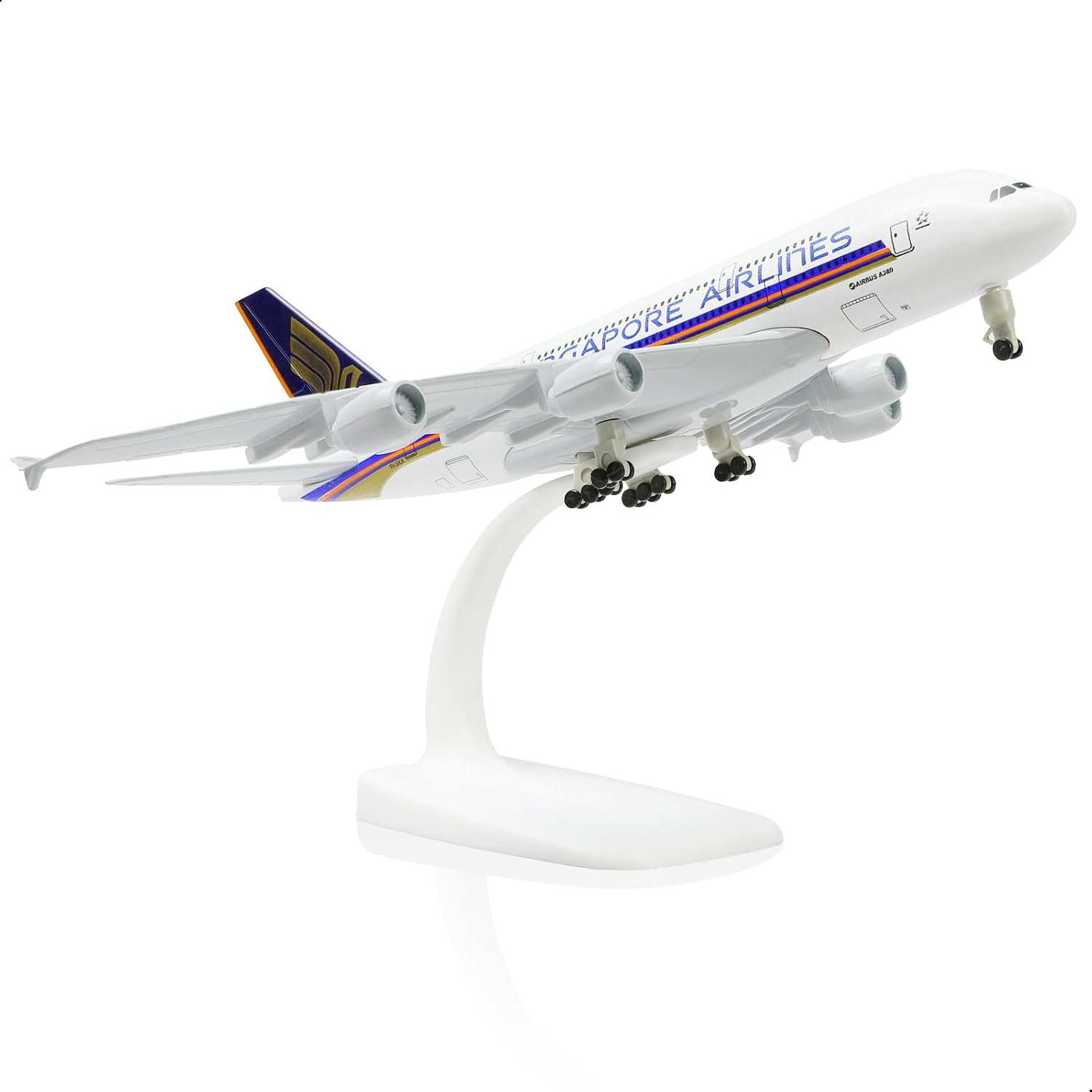 A380 Singapore 1/300 Die-cast Metal Airplane Model -A380 Sky Jumbo Airbus a380 Model Plane with Stand (7.5 inches Long) for Aviation Enthusiast Gift or Display Decorations