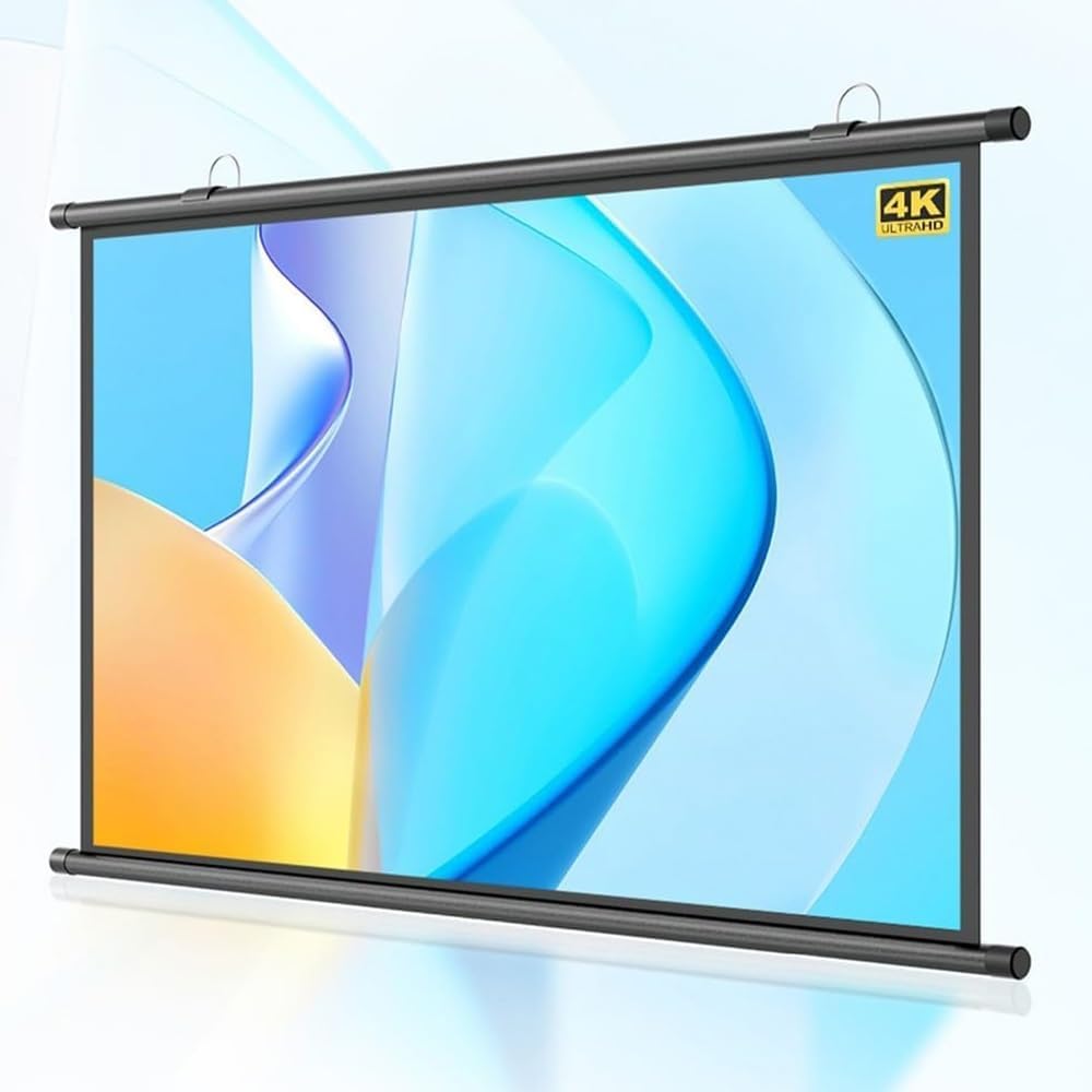 QTWLG 30" 40" 50" 60" 72" Projector Screen HD 4K Manual Pull Down Projection Screen For Home Theater Indoor Outdoor Camping Movie Screen, 4:3 16:9 Format, Anti-Crease(40 Inch (16:9))