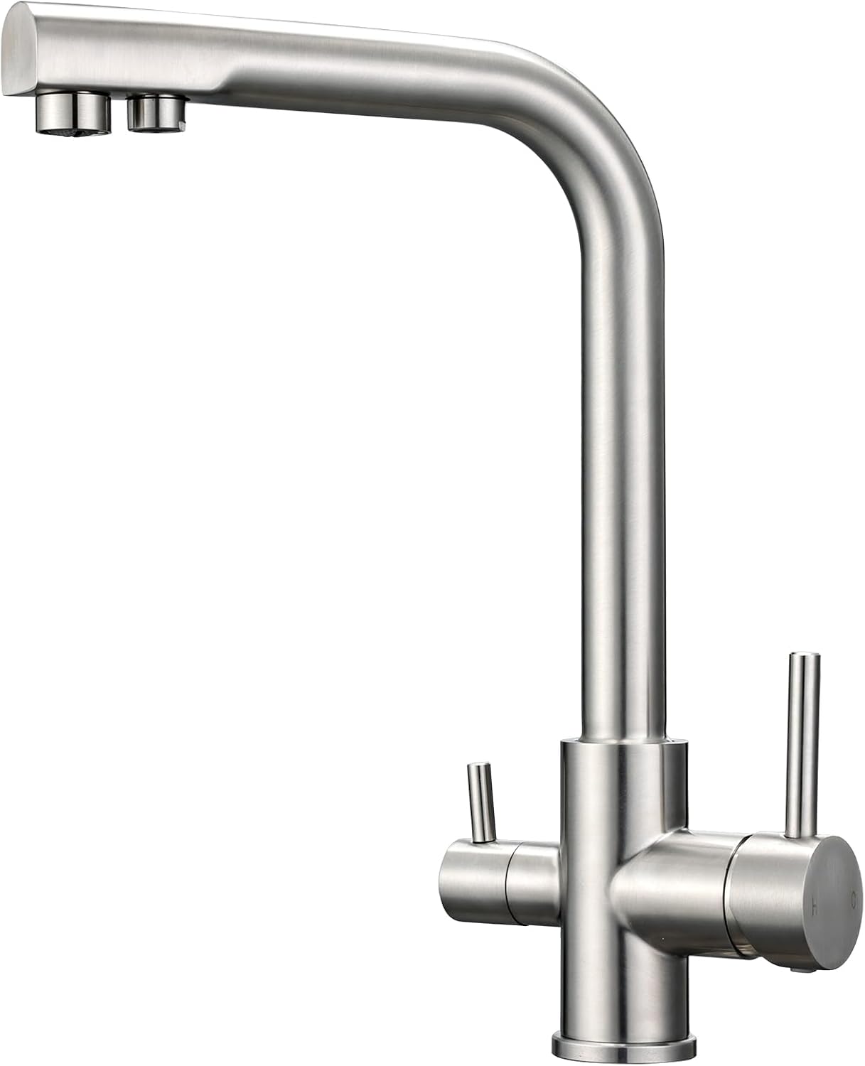 Hapilife 3 Way Kitchen Tap with Water Filter Brushed Nickel Three Way Kitchen Mixer Taps with Drinking Water Filter Tap Dual Lever Stainless Steel 3 in 1 Taps for Kitchens Sink 360° Swivel
