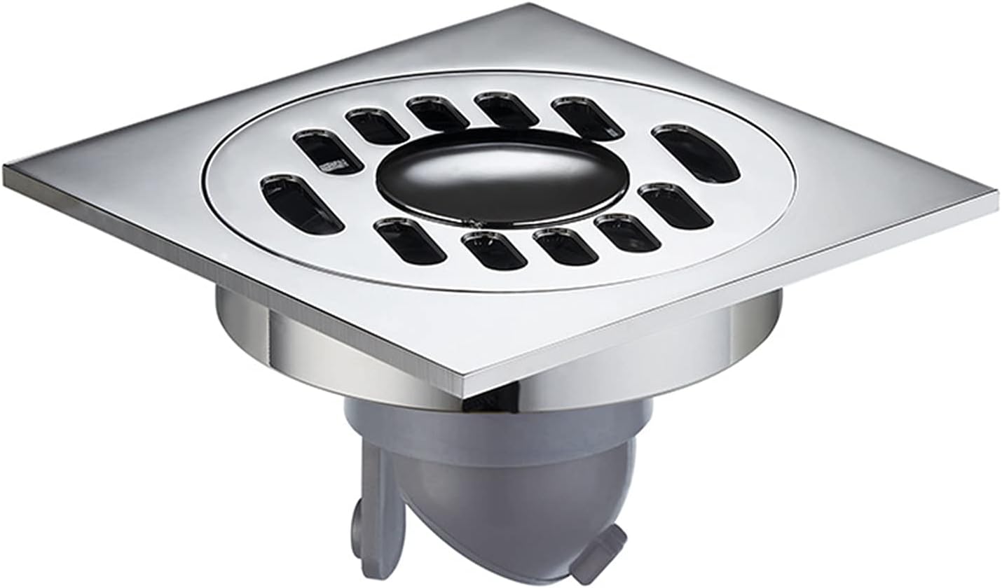 Square Shower Drain, Brass Shower Drain 1010Cm Floor Shower Drain Deodorant Bathroom Shower Drain with Removable Cover, Hair Strainer,Green nze,B ((A)