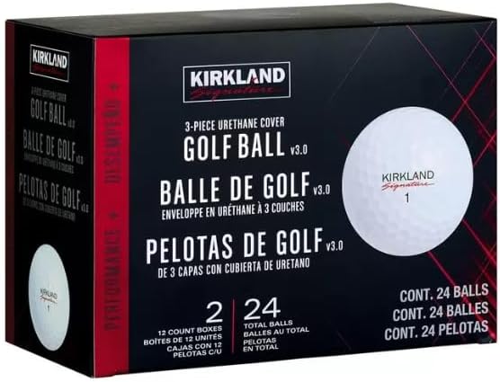 KIRKLAND Signature 3-Piece Urethane Cover White Golf Balls - 24 Pack – High-Performance Golf Balls for Distance, Control, and Spin, Soft Feel with Durable Construction, Ideal for All Skill Levels