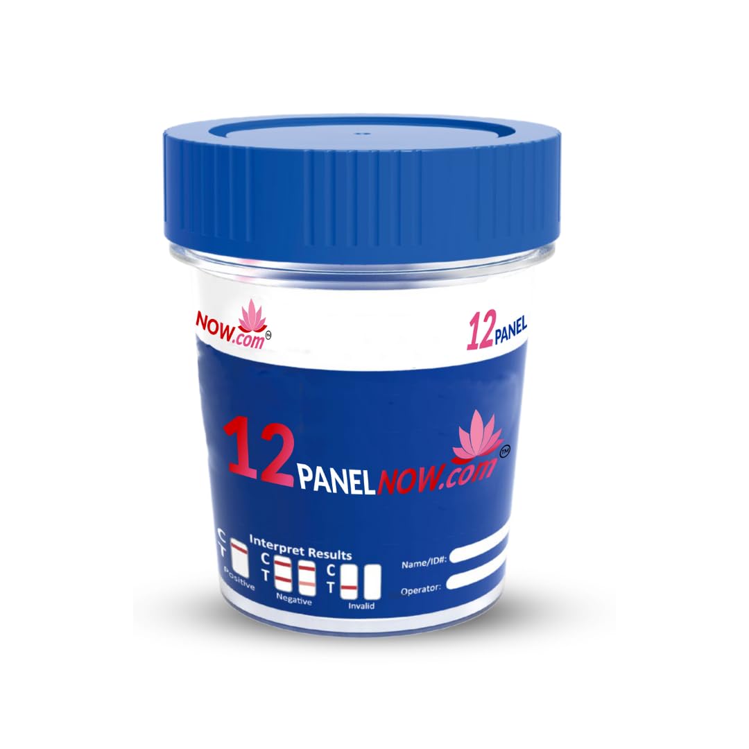 12 Panel Now - 12 Panel Drug Test Screening Cups - Tests for AMP, BAR, BUP, BZO, COC, MDMA, MET, MTD, OPI, OXY, TCA, and THC, Instant Multi Panel Urine Drug Test with Temperature Strip (Pack of 25)