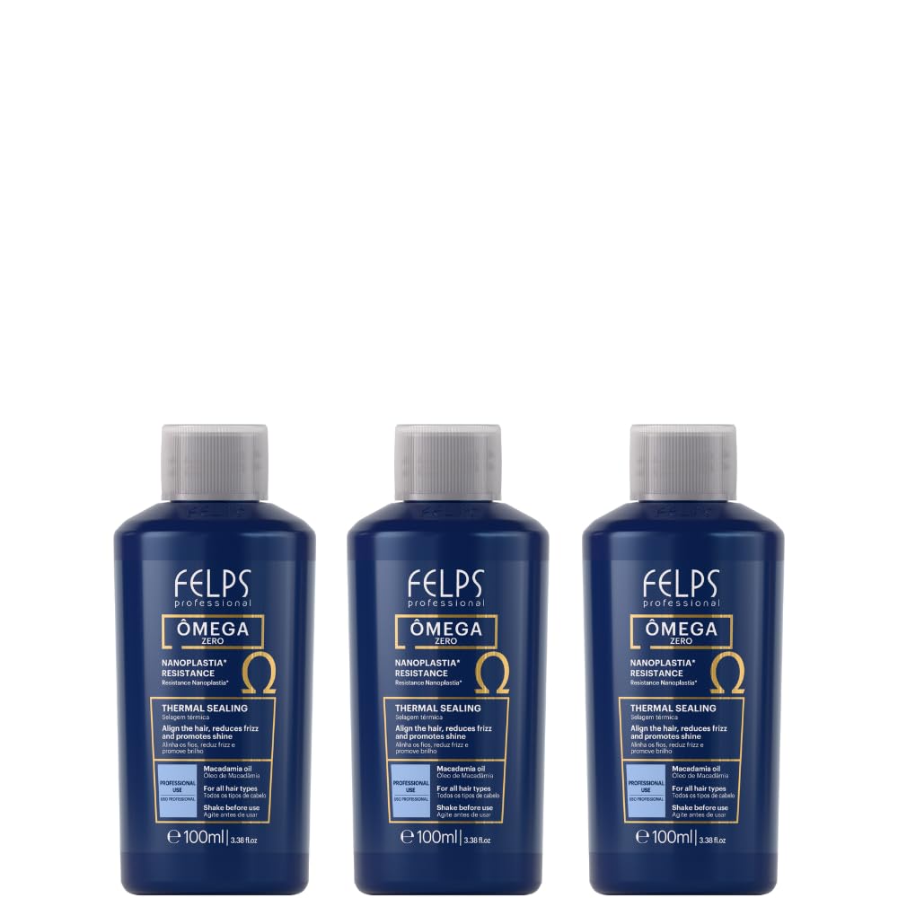 Felps Professional Omega Zero Resistance Nanoplastia Treatment, Zero Formaldehyde Hair Straightening, with Macadamia Oil, 3.38 fl.oz Mini (3, Three, 10.14fl.oz)