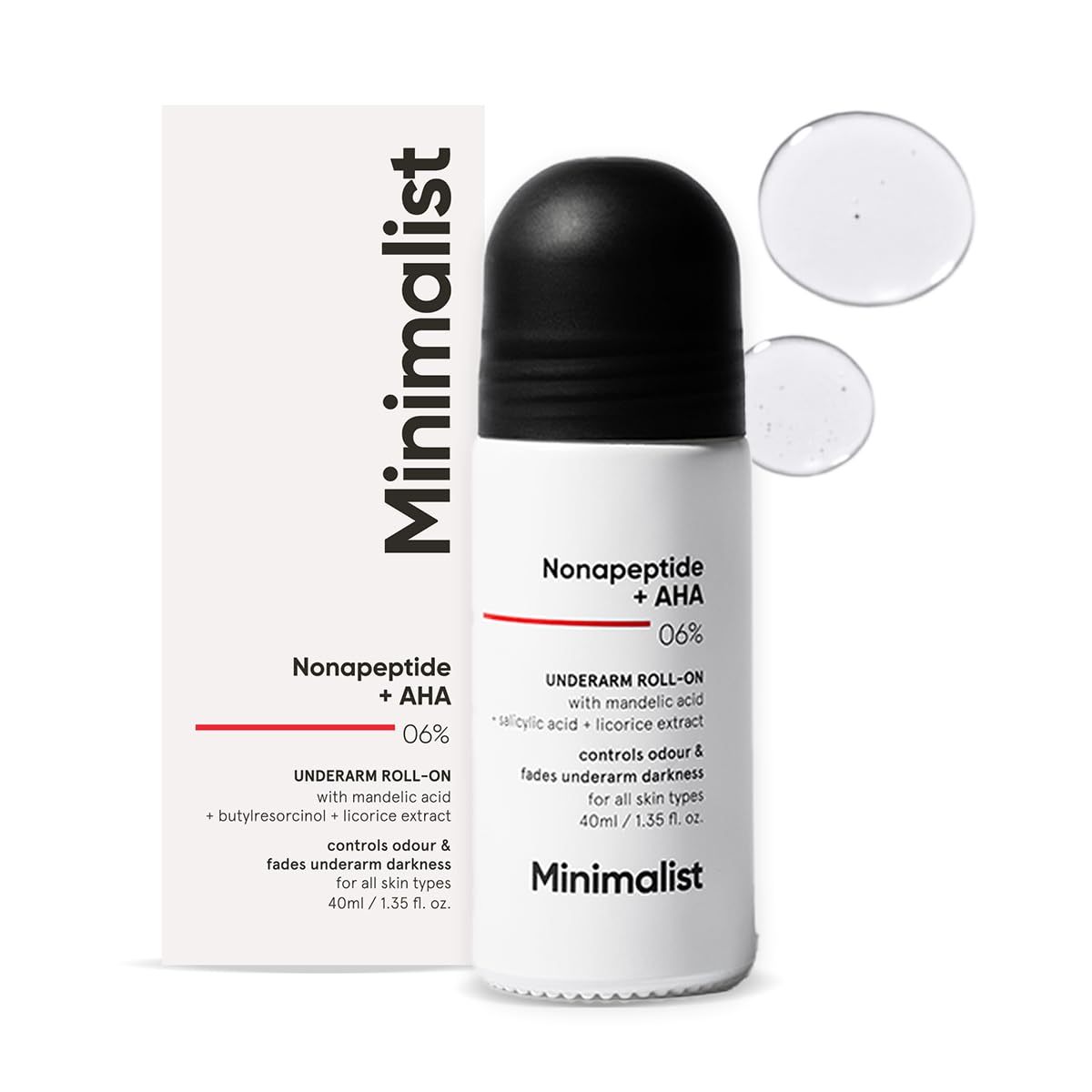 Minimalist Underarm Roll On Deodorant to Control Odour & Fade Darkness | With Nonapeptide + AHA BHA 06% | | Fragrance & Aluminium Free | Exfoliating Deo For Women & Men | 1.35 Fl Oz / 40 ml