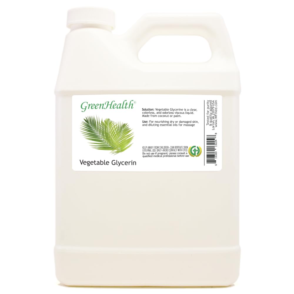 GreenHealth Vegetable Glycerin 32 fl oz – 100% Pure Non-GMO, Clear Liquid – Carrier Oil for Soap Making, Tinctures, Crafts, DIY Projects – Plastic Jug w/Cap