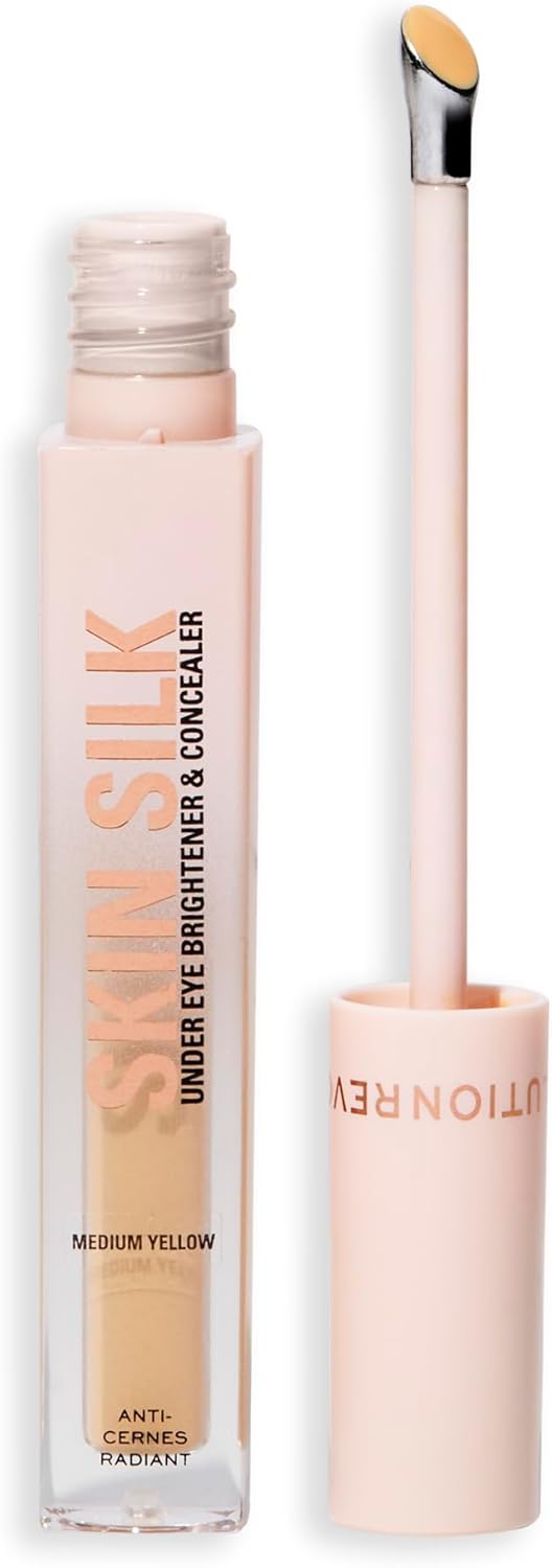 Revolution, Skin Silk Radiant Serum Under Eye Brightener, Hydrates & Smooths Under Eye with Hyaluronic Acid & Squalane, Vegan & Cruelty-Free, Medium Yellow, 4ml