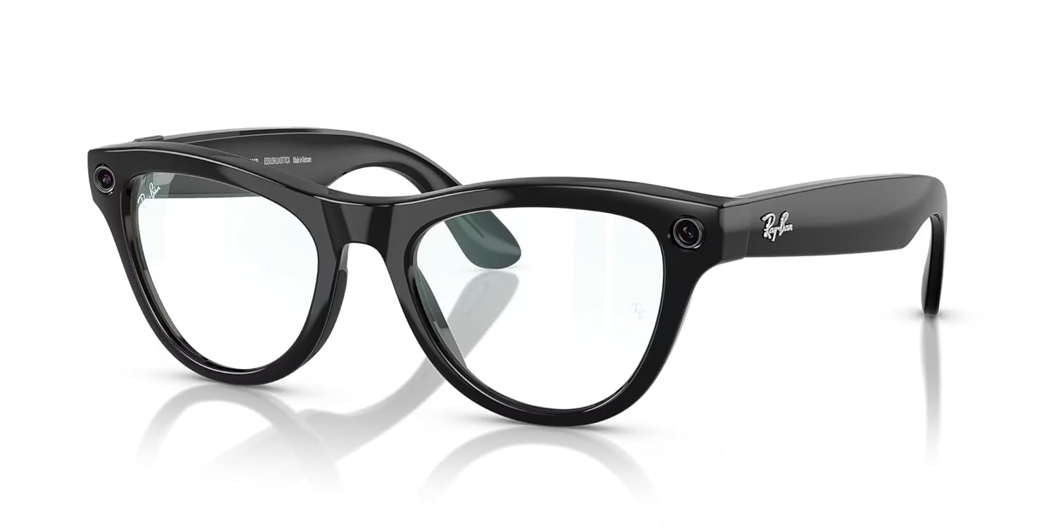 Ray-Ban Meta (Gen 1), Skyler, Shiny Black | Smart AI Glasses for Men, Women — 12 MP Ultra-Wide Camera, Open-Ear Speakers for Audio, Video Recording and Bluetooth — Clear Lenses — Wearable Technology
