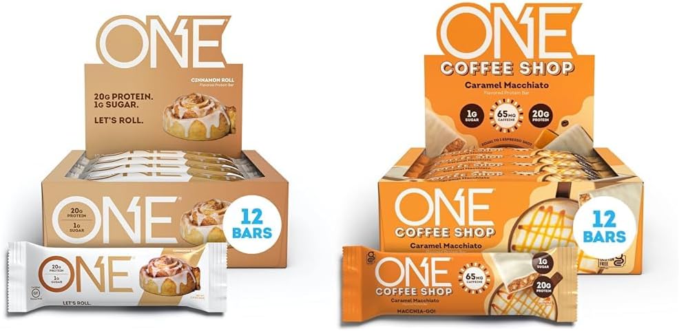 ONE Protein Bars Cinnamon Roll & Caramel Macchiato Gluten Free with 20g Protein 12 Count