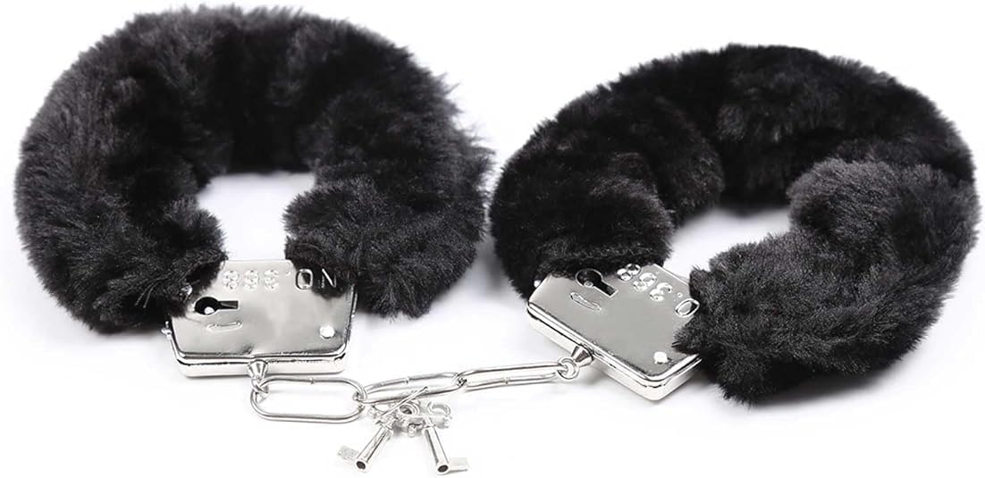 Stainless Steel Black Fluffy Handcuffs for Ankles and Wrist with Chain Set Fuzzy Sweater Hand Cuff Set for Adults Bedroom Hand Cuffs for Women Couples Rt-51