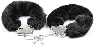 Stainless Steel Black Fluffy Handcuffs for Ankles and Wrist with Chain Set Fuzzy Sweater Hand Cuff Set for Adults Bedroom Hand Cuffs for Women Couples Rt-51