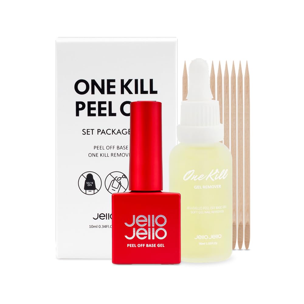 Peel-Off Base Gel (10ml) + One Kill Gel Remover (30ml) Set Peelable Nail Base, Easy Removal, Self Nail, UV/LED Cure