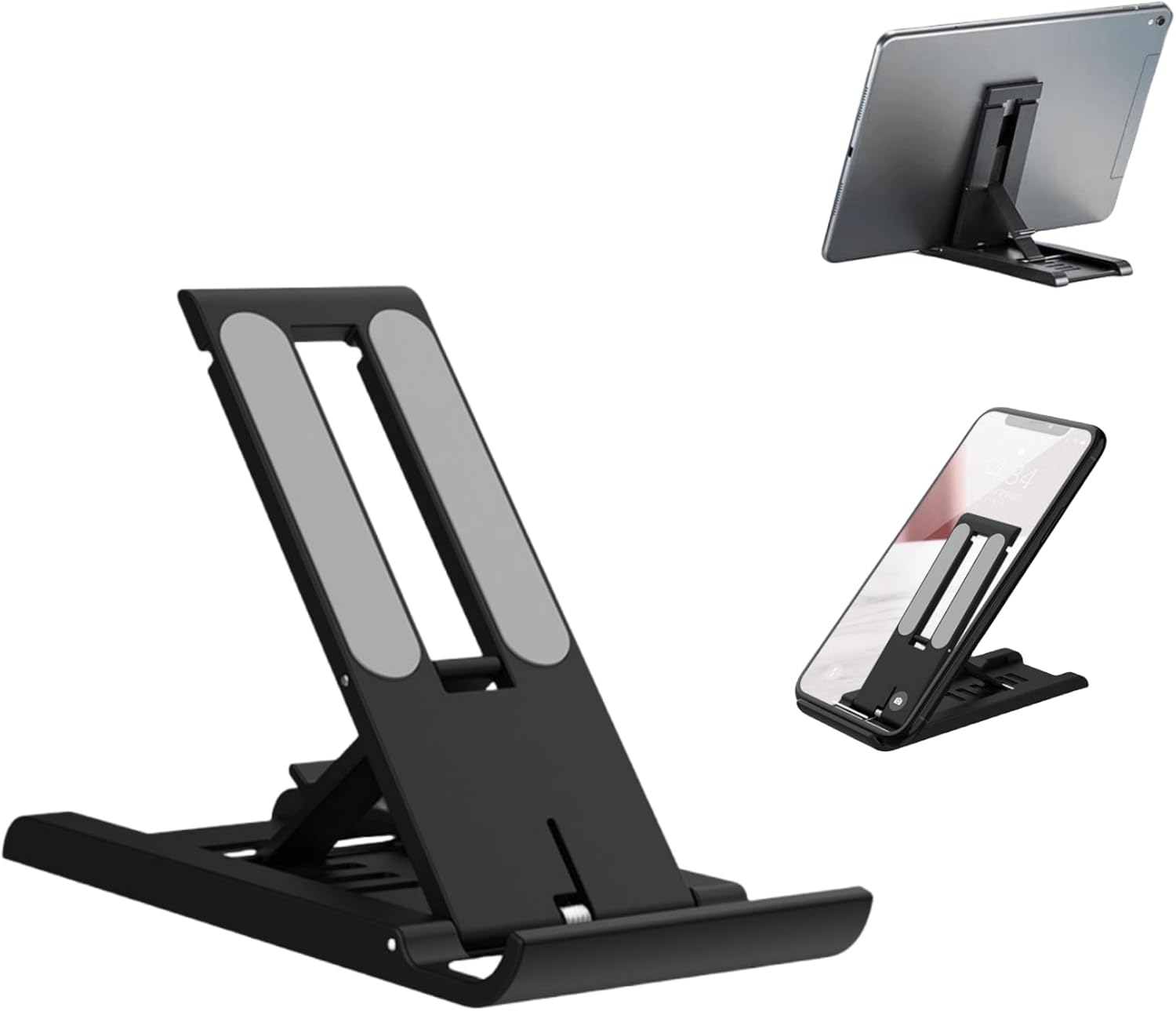 VINPAM Foldable Portable iPad Stand, Adjustable Tablet Holder for 4-13 Inch Devices - Ergonomic Desk Accessories Compatible with iPad 10.9-12.9, iPhone 15 Pro Max, Galaxy Tab, Switch (Black)