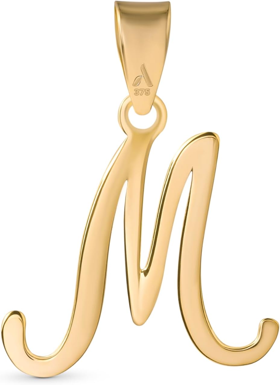 Amberta Italian 9ct Gold Initial Pendant for Women and Men | Real Letter Pendant Without Chain | Solid Gold
