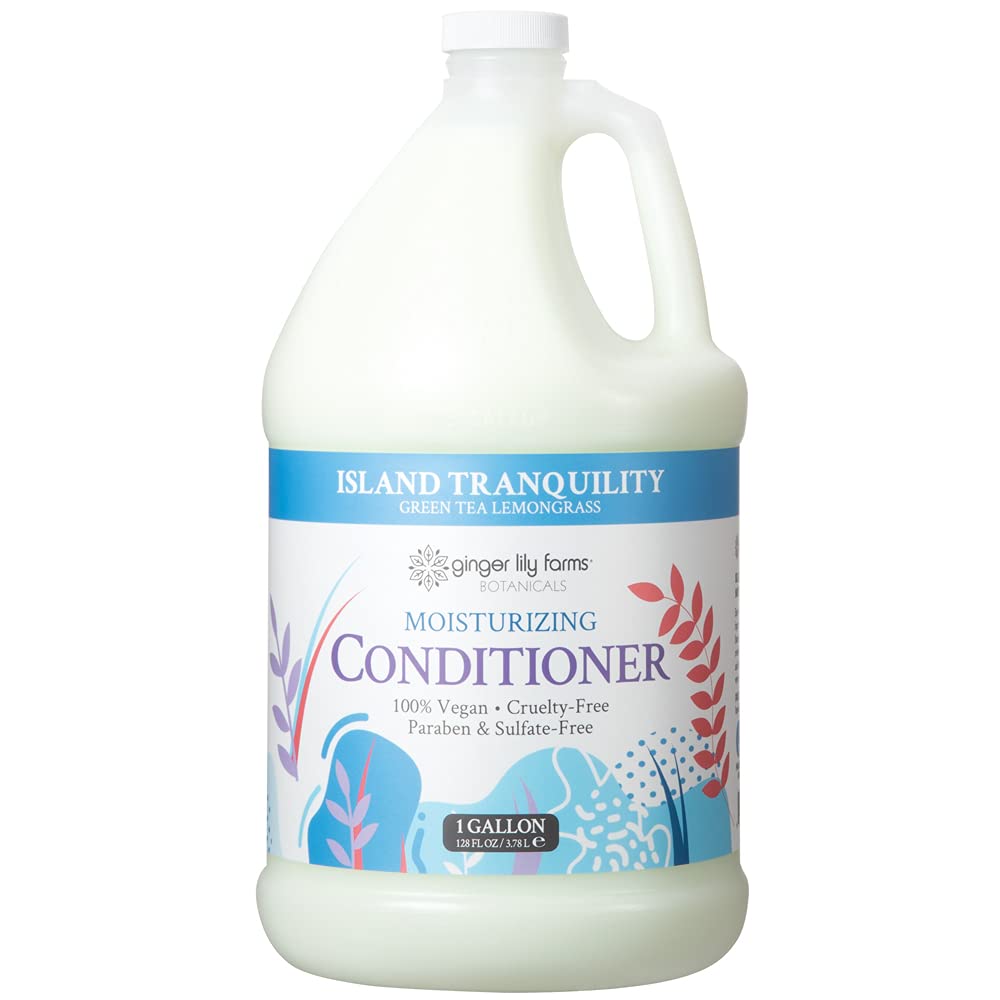 Ginger Lily Farms Botanicals Moisturizing Conditioner for Dry Hair, Island Tranquility, 100% Vegan & Cruelty-Free, Green Tea Lemongrass Scent, 1 Gallon (128 fl oz) Refill