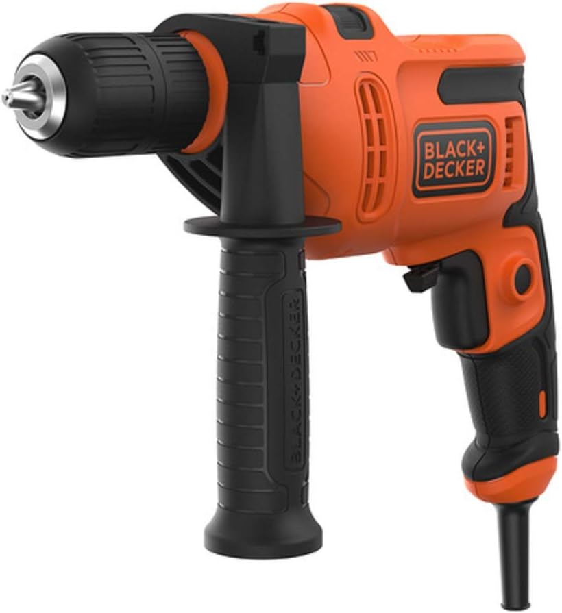 BLACK+DECKER 500W Electric Hammer Drill, Powerful 0-32,300 BPM for Masonry and Concrete, Compact Design with Side Handle, BEH200-GB