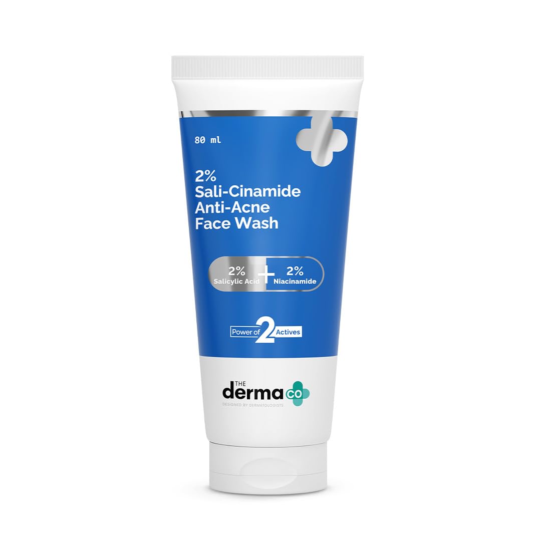 The Derma Co Sali-Cinamide Anti-Acne Face Wash | with 2% Salicylic Acid & 2% Niacinamide | Helps Reduce Acne & Acne Marks | Deeply Cleanses Clogged Pores | 2.71 Fl Oz/80ml