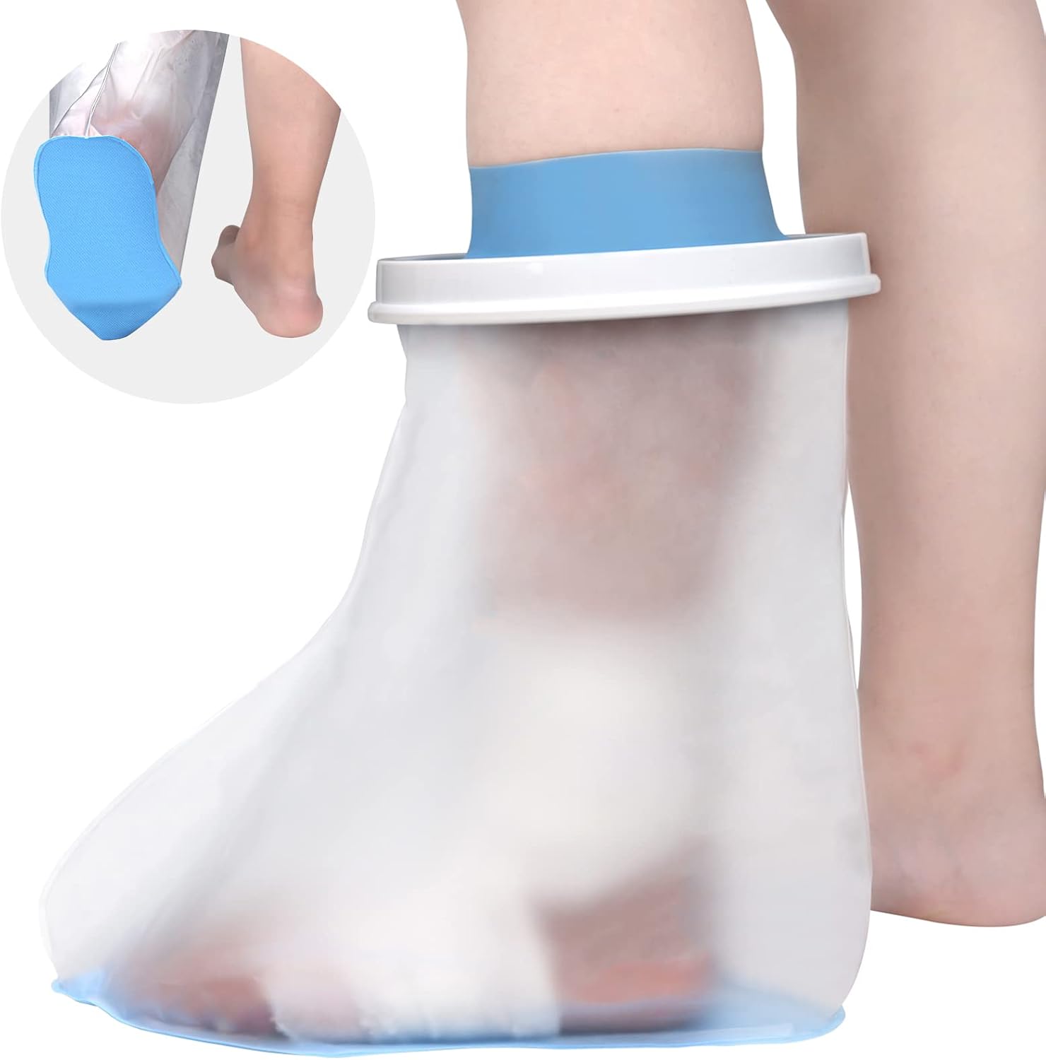 Waterproof Foot Cover for Shower Adult, Foot Cast Covers with Non-Slip Padding Bottom, Watertight Ankle Foot Cast Protector for Surgery Bandage Dressing Wound, Reusable