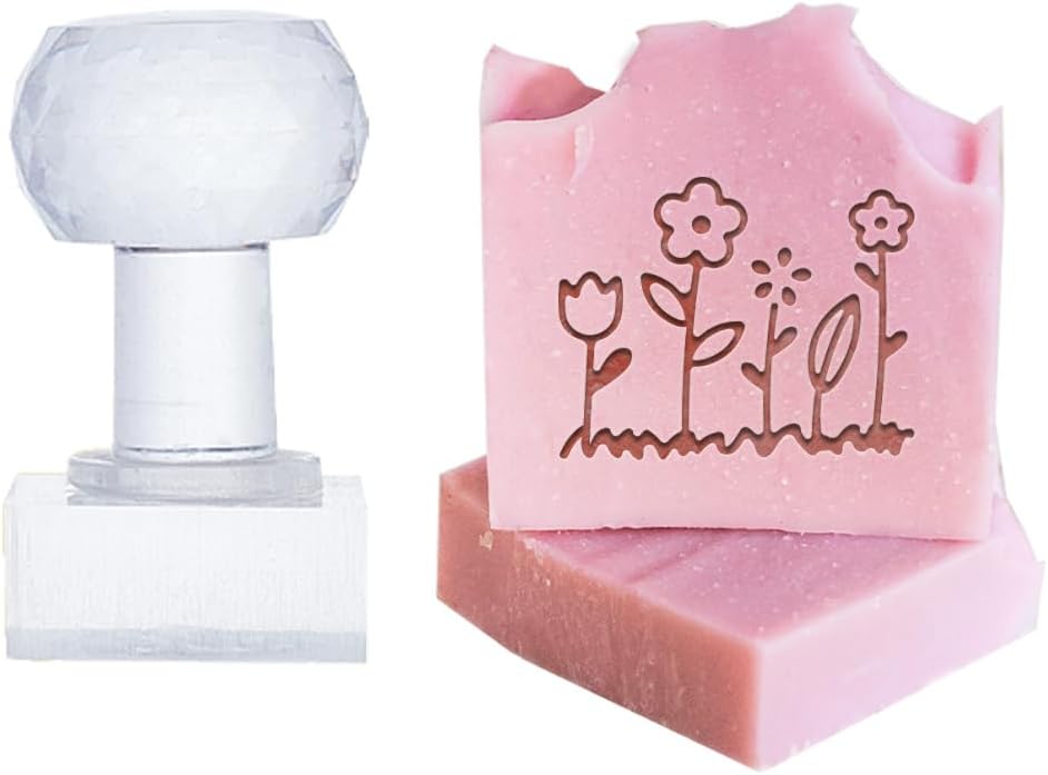 PH PandaHall Flowers Soap Stamp, Soap Chapter Imprint Embossing with Handle Embossing Soap Stamps Soap Making for DIY Handmade Soap Supplies Envelope Invitation Party Favor Craft Art Gift