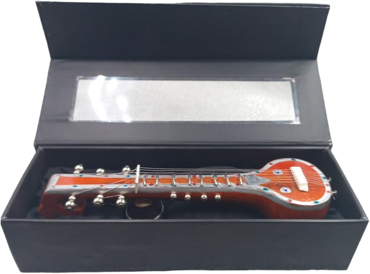 Handicraft Miniature/Showpiece - Veena/Tanpura- Tabletop Showpiece Gift for Music Lovers in Decorative Gift Box- by Awarded Indian Artisan - 7.5" Inch(Mango Wood,Brown)