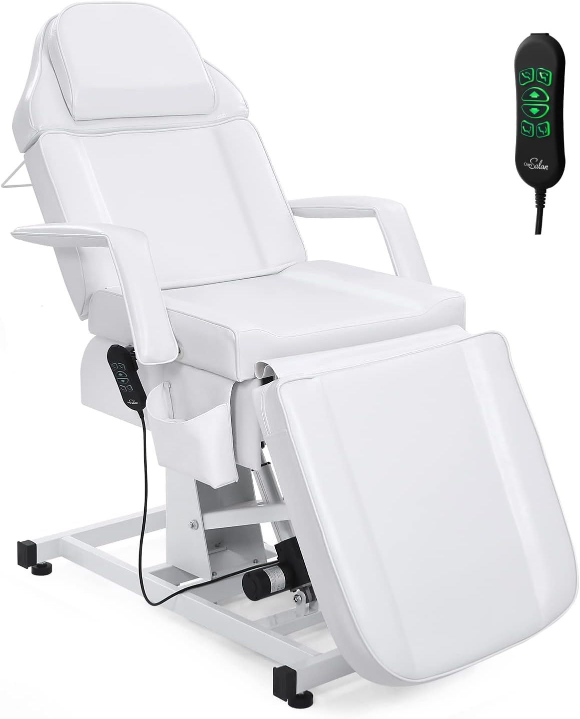 OmySalon Fully Electric Salon Facial Bed Chair, Multi-Purpose Massage Tattoo Lash Waxing Table, Height Backrest Footrest Adjustable, for Beauty Barber Spa (White)