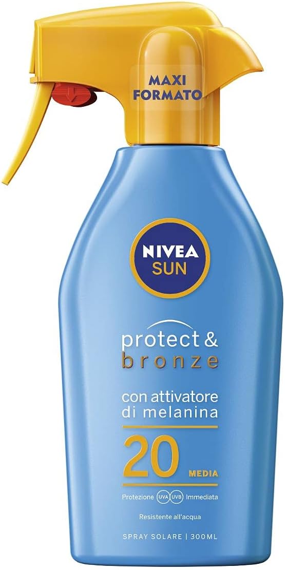 NIVEA SUN Maxi Sun Spray Protect & Bronze SPF 20 in 300 ml Bottle, Tanning and Moisturising Spray, Sun Cream for Gold, Intense and Even Tan
