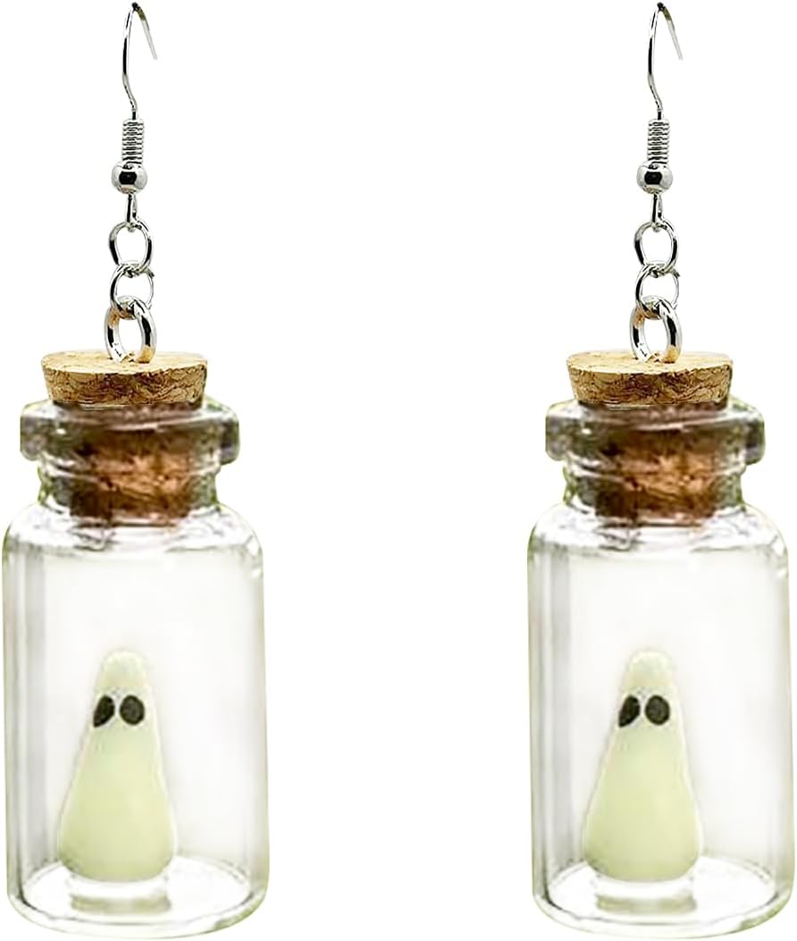 GAUEIOUR Glow in Dark Ghost Cute Ghost in a Bottle Earrings Halloween Ghost Costume Accessories Gothic Adopt A Ghost Earrings