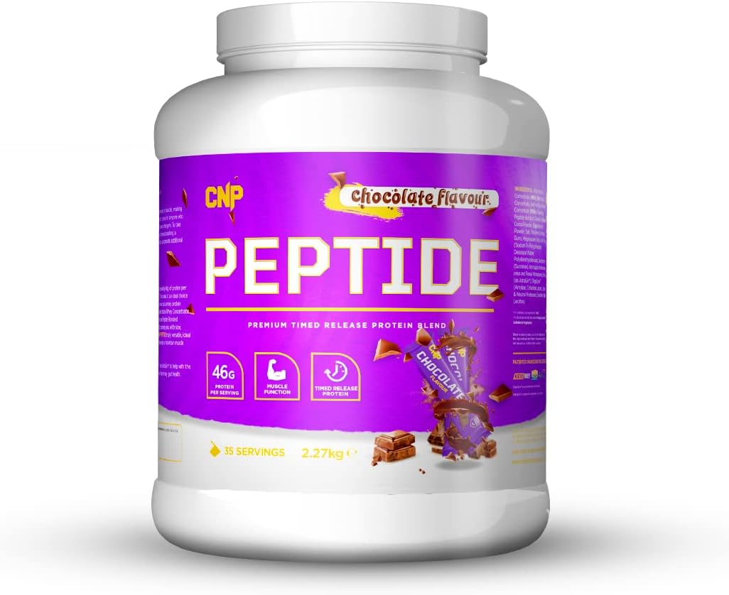CNP Professional Peptide, High Protein 48g Premium Timed Release Protein Blend, Micellar Casein, Digestive Enzymes, 2.2Kg, Vegetarian and Halal (Chocolate)
