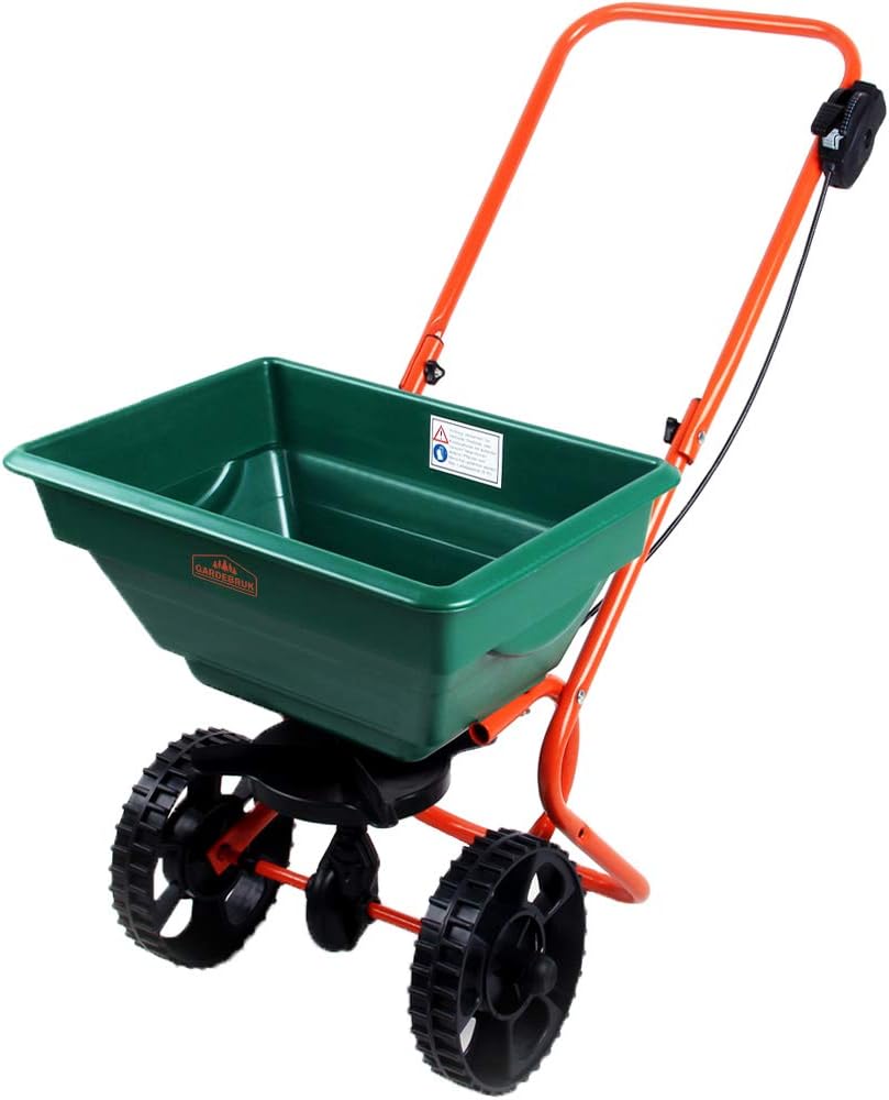 GARDEBRUK® Spreader Gritter 25L | Adjustable Spread Rate | Large Wheels | Ideal for Seed, Salt, Fertiliser, Grit for Ice & Snow | Lawn Split Seeds | Easy-to-use Garden Tool | 25L Capacity