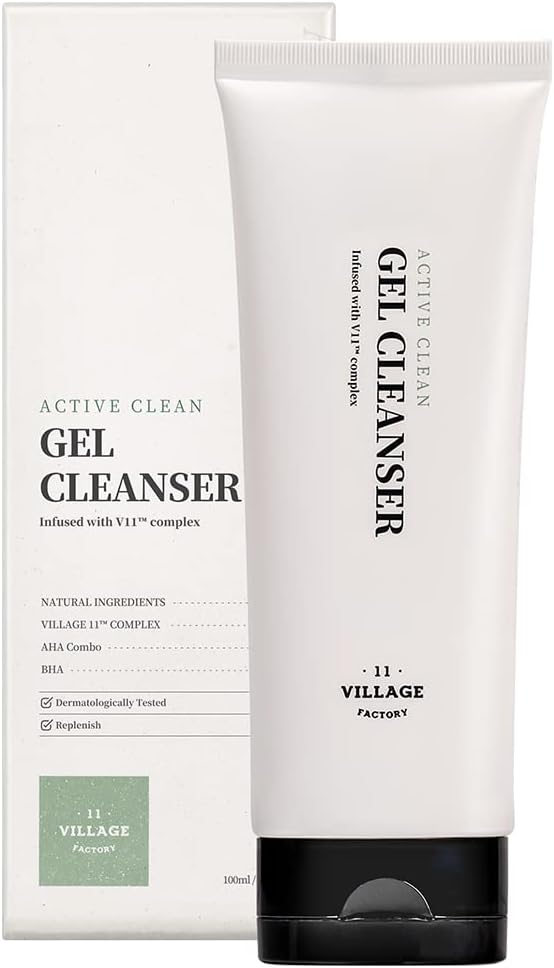 [VILLAGE 11 FACTORY] ACTIVE CLEAN GEL CLEANSER (100ml) Korean Skincare - Gentle Low pH Gel Cleanser - AHA + BHA - For Oily and Acne-Prone Skin - 88% Natural Ingredients - Vegan Formula
