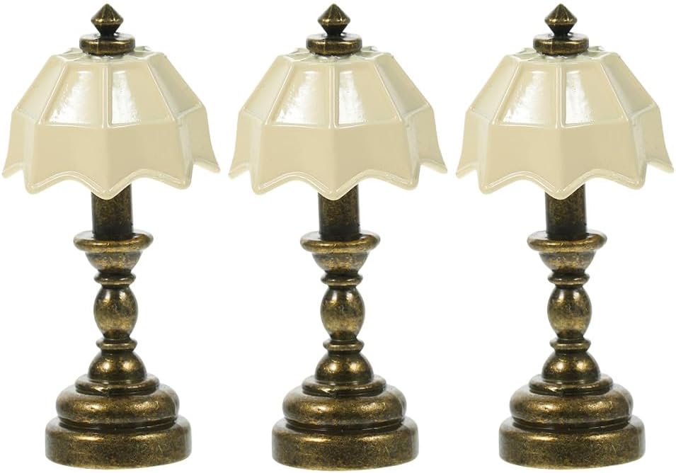 LOGOFUN 3pcs Miniature Lamp Dollhouse 1: 12 Scale Mini Table Light Model Tiny Floor Lamps for Micro Landscape Furniture Accessories