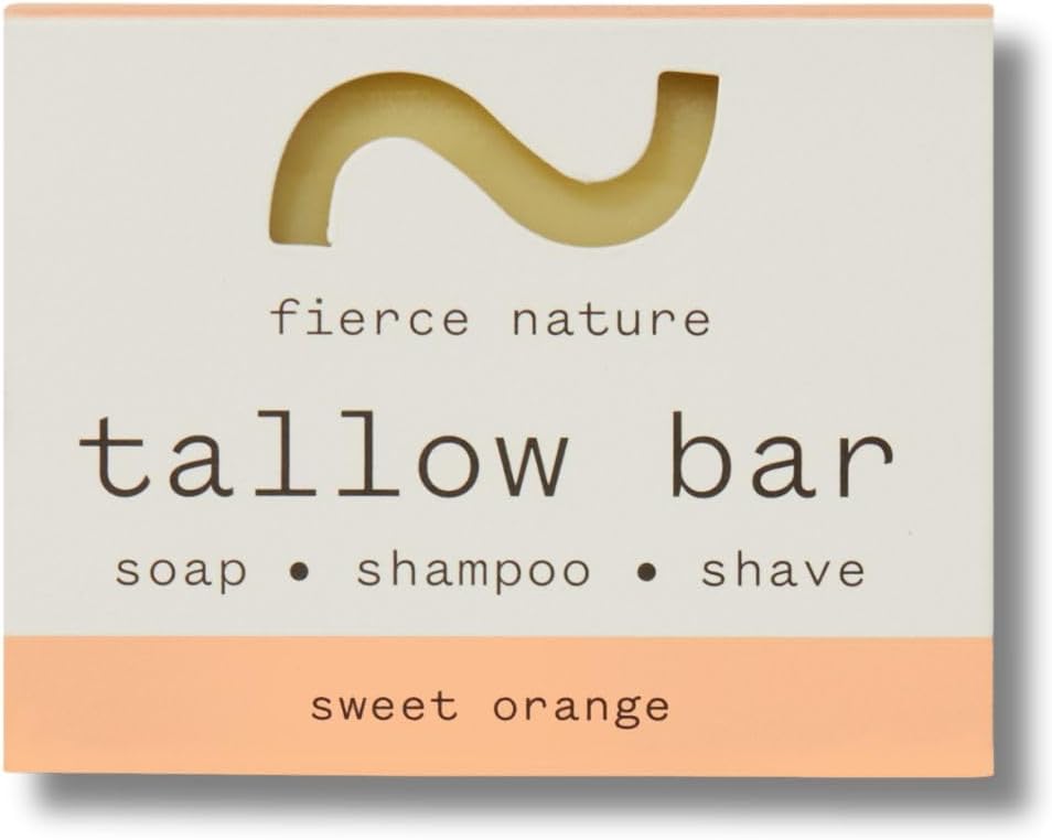 Fierce Nature Multi-Use Pure Tallow Bar | Organic & Natural Moisturising Bar for Face, Body, Hands & Hair | Non-Toxic Skincare Essential - Sweet Orange 80g