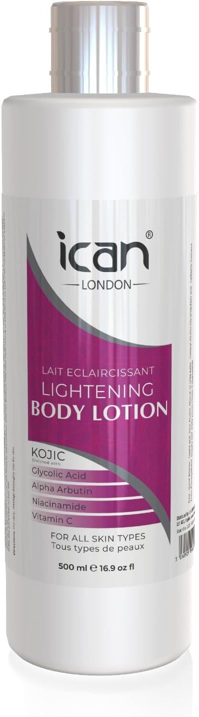 ican London Kojic Lightening Body Lotion Enriched With Glycolic Acid, Niacinamide & Vitamin C 500ml