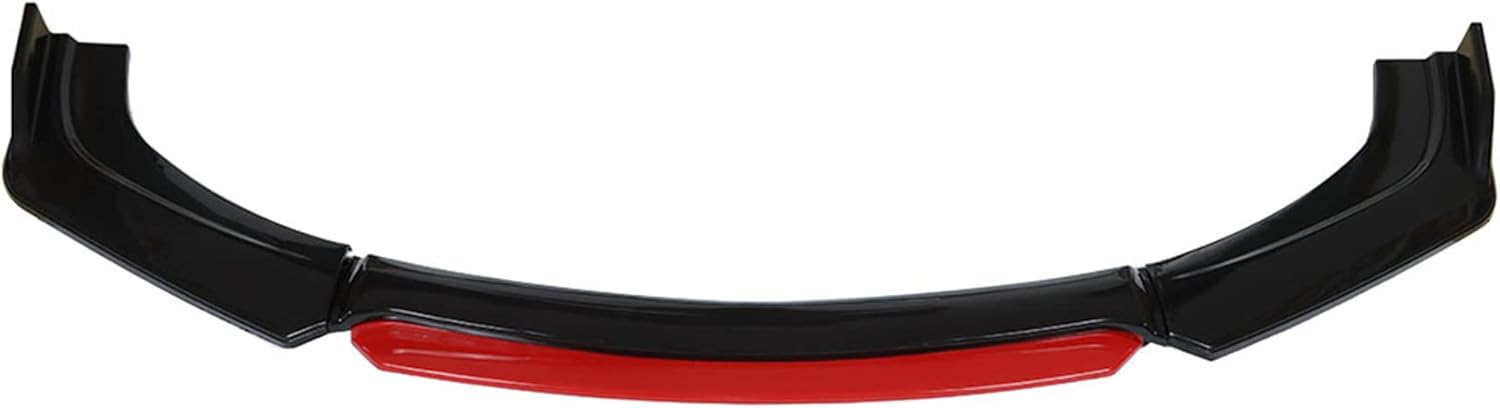 Universal Glossy Black Front Bumper Lip Spoiler Splitter 4 Pieces Kit Red Tongue