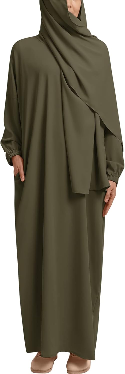 OBEEII Women Muslim Prayer Dress Abaya Islamic Dubai Middle East Dubai Turkey Maxi Kaftan Full Length Hijab Dress