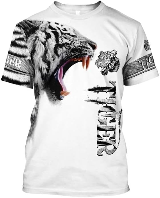 CHANYI Mens 3D Print t-shirts Summer Men'S T-Shirt Animal Tiger 3D Printed Short Sleeve Fashion Beast Tough Guy Style Premium Top