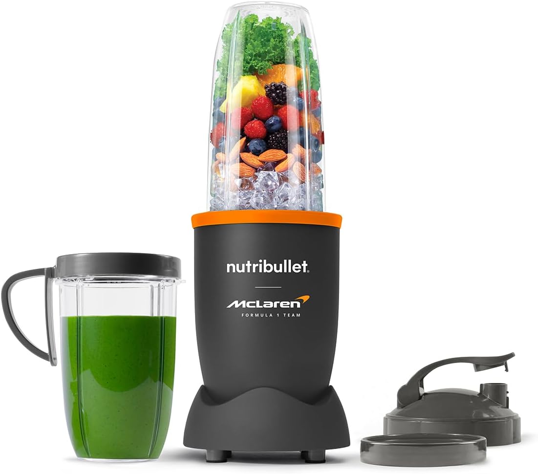 nutribullet Blender 900 Series in Collaboration with McLaren Formula 1 Team - Grey with Papaya Trim - 9 Piece Kit - 24,000RPM Extractor Blends Frozen Fruit, Nut & Ice for Delicious Smoothies & Juices