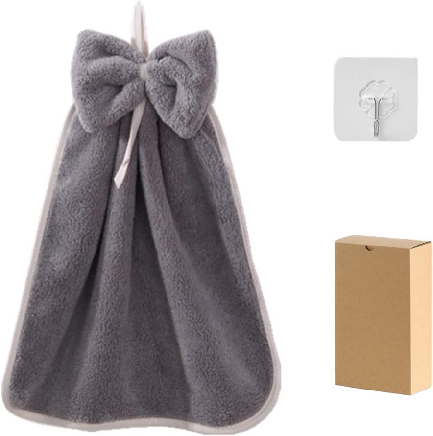 Hand Towels for Bathroom and Kitchen, Hanging Bath Kitchen Towel-Ultra Soft and Highly Absorbent Microfiber Coral Fleece , Quick Drying, Machine Washable, with gift wrap and hooks (4 colors) (Gray)