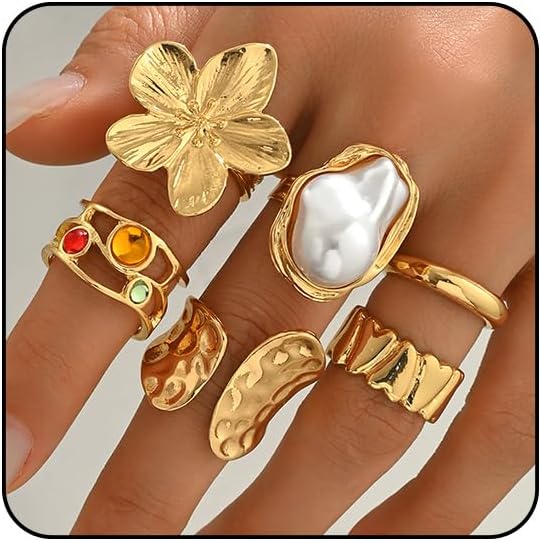 Rings for Women Adjustable Chunky Rings Set Vintage Wide Colorful Flower Stackable Ring for Women Thick Statement Ring Chunky Jewlery
